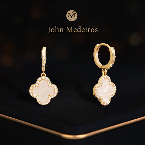 意大利john medeiro满钻贝母四叶草耳钉高级感轻奢女爆款领针耳环