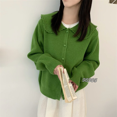 韩版娃娃领针织开衫女宽松显瘦潮