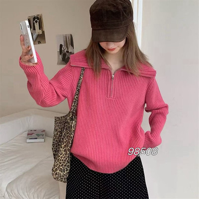 韩版宽松半拉链针织衫女软糯毛衣
