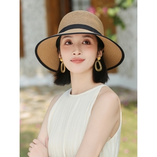 草帽女夏天2025新款 赫本风法式 大檐海边度假紫外线防晒遮太阳帽子