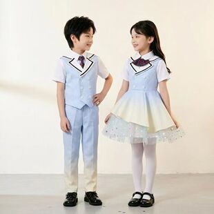 儿童演出服小中男女童学院风合唱服蓝色表演服装诗歌朗诵集体舞蹈