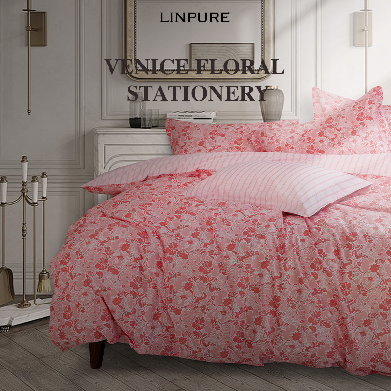 LInPURE磨毛四件套80S长绒棉温暖磨毛印花床品粉色件套威尼斯花笺,床上用品,床品套件/四件套/多件套,淘宝优惠券,粉丝福利购,淘宝优惠卷