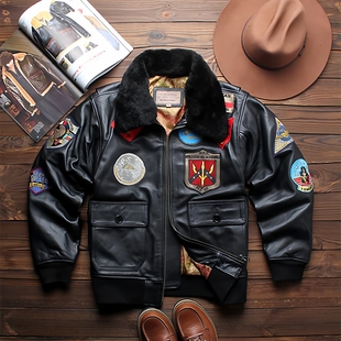 壮志凌云同款真皮皮衣男头层牛皮美式G1空军飞行服皮夹克加棉外套