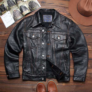 特价捡漏蜡染山羊皮真皮皮衣男士经典507牛仔皮夹克修身翻领外套