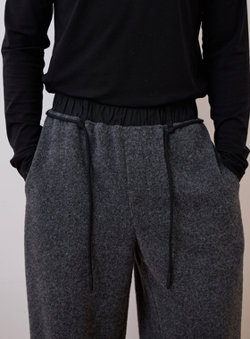 COLOUR U SOUL 极简风羊毛混纺毛呢休闲裤男灰色抽绳亲肤垂感长裤