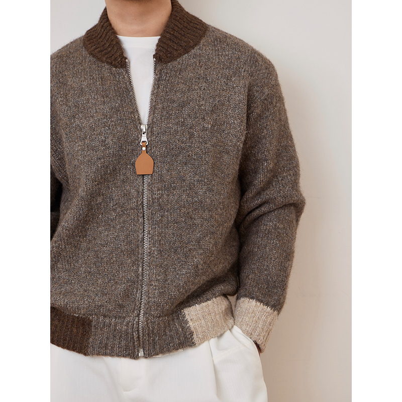 老钱风设计感拼色羊毛混纺毛衣