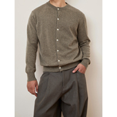 COLOUR 男亲肤柔软圆领毛衣外套 100%超细羊毛复古针织开衫 SOUL