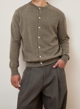 COLOUR U SOUL 100%超细羊毛复古针织开衫男亲肤柔软圆领毛衣外套