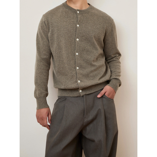 COLOUR U SOUL 100%超细羊毛复古针织开衫男亲肤柔软圆领毛衣外套