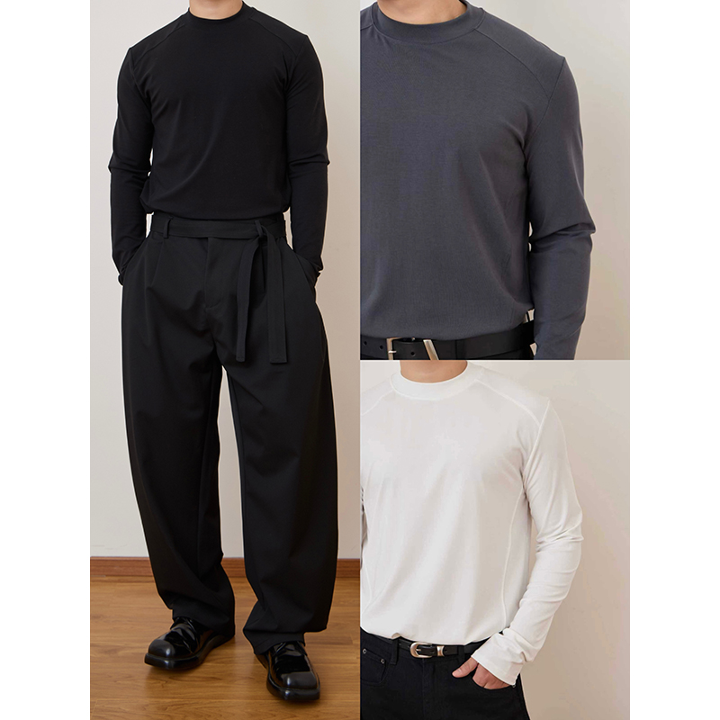 COLOUR U SOUL 合身剪裁舒适透气打底衫男秋冬内搭长袖圆领T恤