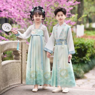 连衣裙飘逸雪纺衫 国学汉服幼儿园六一合唱演出服新中式 男女童新款