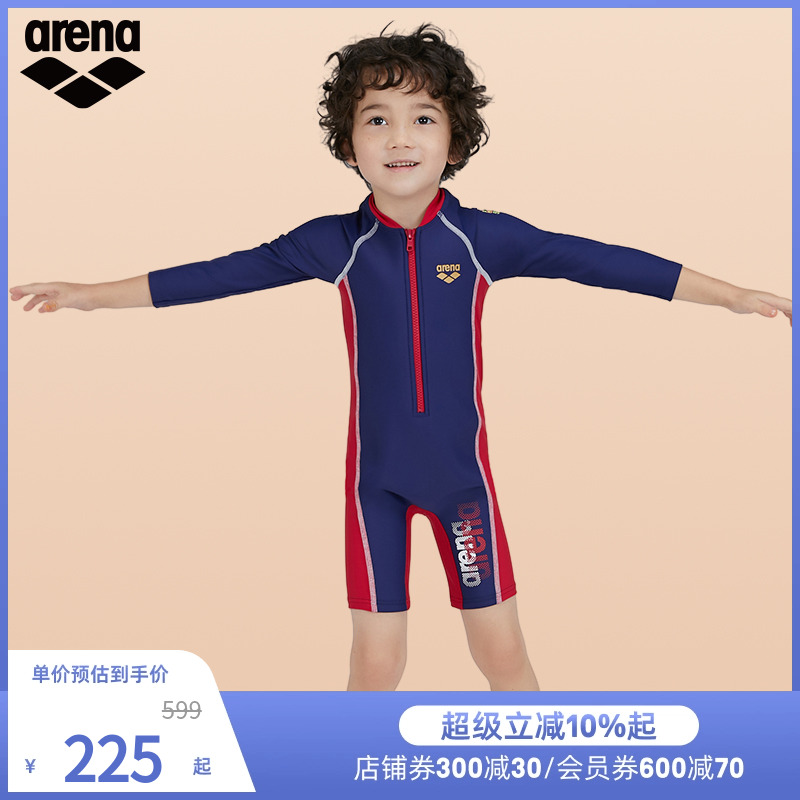Arena儿童连体长袖平角泳衣男女