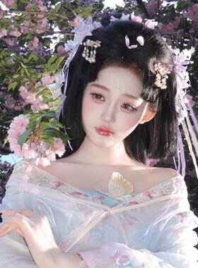 超仙粉色花朵仿珍珠流苏发钗