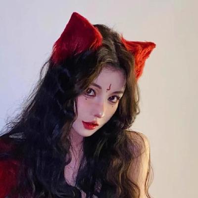 酒红色狐狸兽耳头饰发夹猫耳朵毛绒边夹发卡万圣节发饰cos