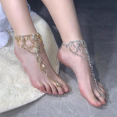 脚背链 纯欲风闪钻锆石性感脚链异域风情金属多层流苏足链复古时尚