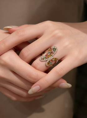 宫廷风中古不规则镂空彩宝戒指