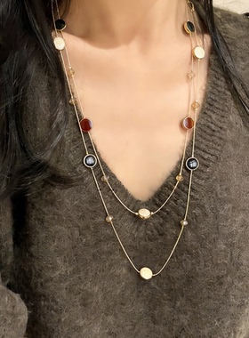 中古双层叠戴金属项链女