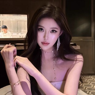 轻奢简约菱形满钻长款流苏耳环夸张高级感气质耳钉显脸小重工耳饰