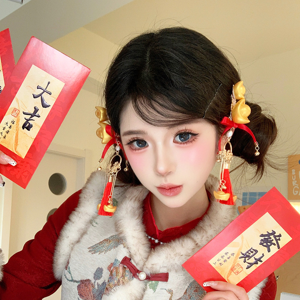 新年小财神元宝流苏发夹女古风金色串珠发饰拍照道具氛围感头饰,饰品/流行首饰/时尚饰品新,发饰,淘宝优惠券,粉丝福利购,淘宝优惠卷