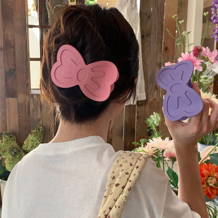 甜心糖果色蝴蝶结发抓女懒人盘发大号发夹发卡ins风扁平发饰夹子