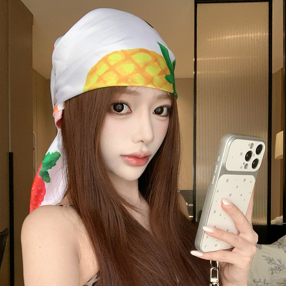 美式y2k千禧辣妹菠萝方巾嘻哈街头潮酷包头头巾春夏新款薄款围巾