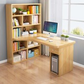 转角书桌书架一体桌书柜儿童学习桌家用学生写字桌拐角台式 电脑桌