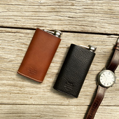 手工真牛皮酒壶户外便携复古威士忌酒具304不锈钢酒壶男士 送礼物