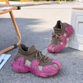 厚底防滑登山休闲鞋 飞织网面透气运动鞋 女2026春夏新款 丑萌袜子鞋