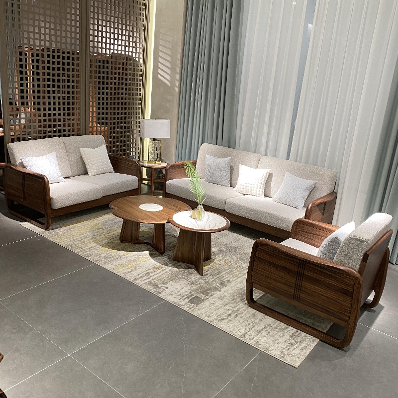 新中式实木沙发客厅乌金木现代简约沙发组合小户型客厅高端时尚