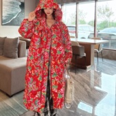 羽绒服女款 冬季 新款 连帽长款 东北大花时尚 潮流洋气网红白鸭绒外套