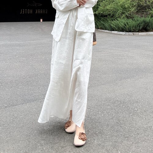 2026夏季亚麻薄款开叉长款半身裙