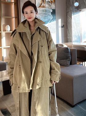 秋外套女款高端大气上档次中长款洋气宽松双层领漂亮冷淡系上衣潮