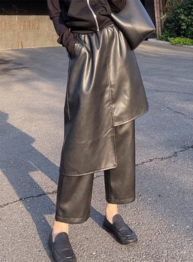 裙裤一体皮裤女2024新款秋款假两件设计感九分今年流行的爆款裤子