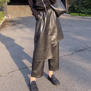 秋款 女2024新款 假两件设计感九分今年流行 爆款 子 裙裤 裤 一体皮裤