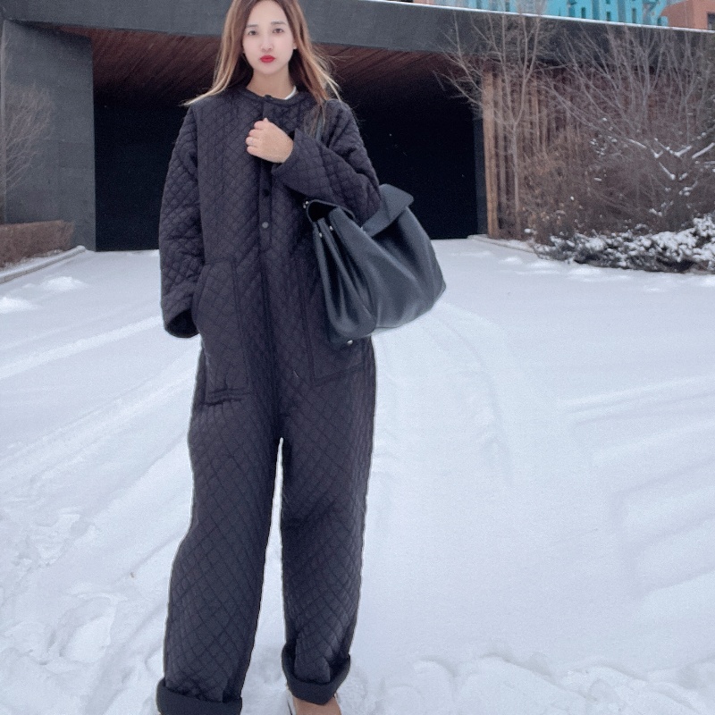 超火连衣裤宽松慵懒风高级感欧货洋气连体裤棉裤女款冬季2024新款
