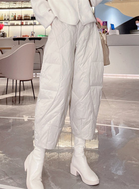 高级羽绒裤女2025年新款冬季外穿宽松显瘦欧货白鹅绒休闲八分裤潮