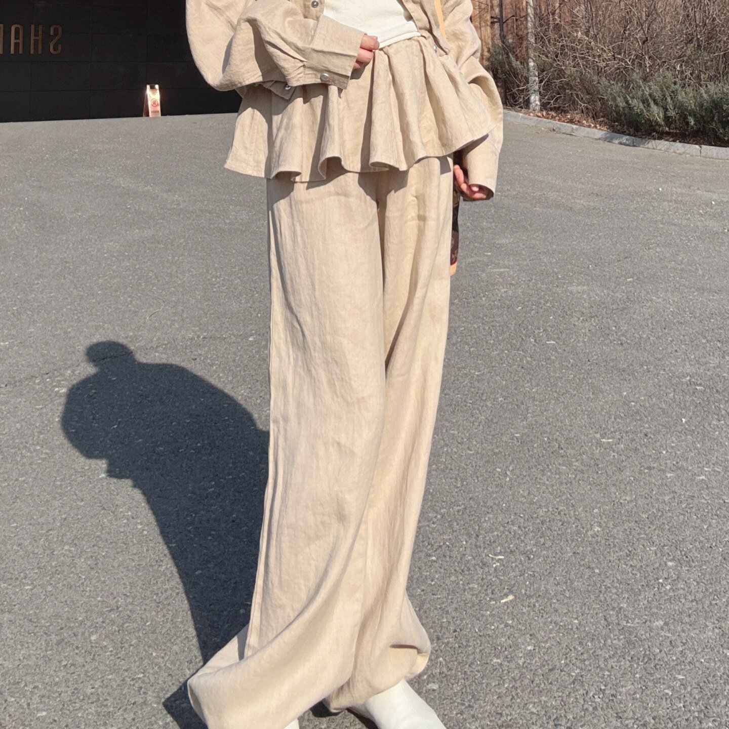 亚麻裤子女款夏薄款阔腿洋气假两件女裤2026新款今年流行爆款长裤
