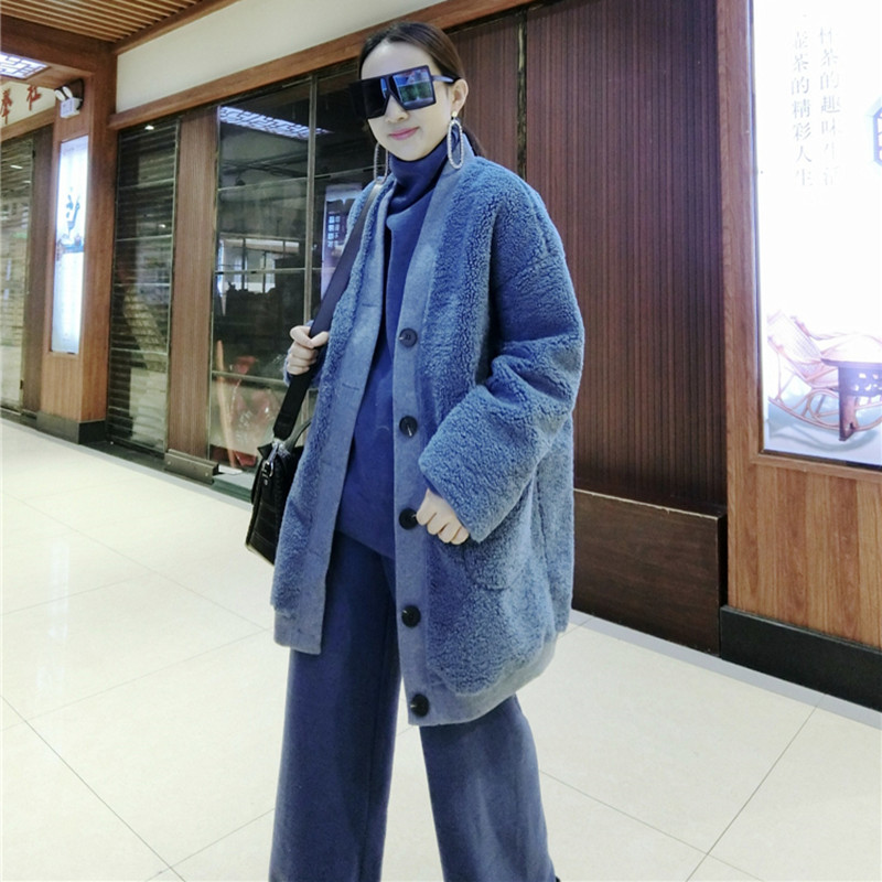 网红羊羔毛外套女中长款加厚春冬季新款皮毛一体韩版宽松羊羔绒潮