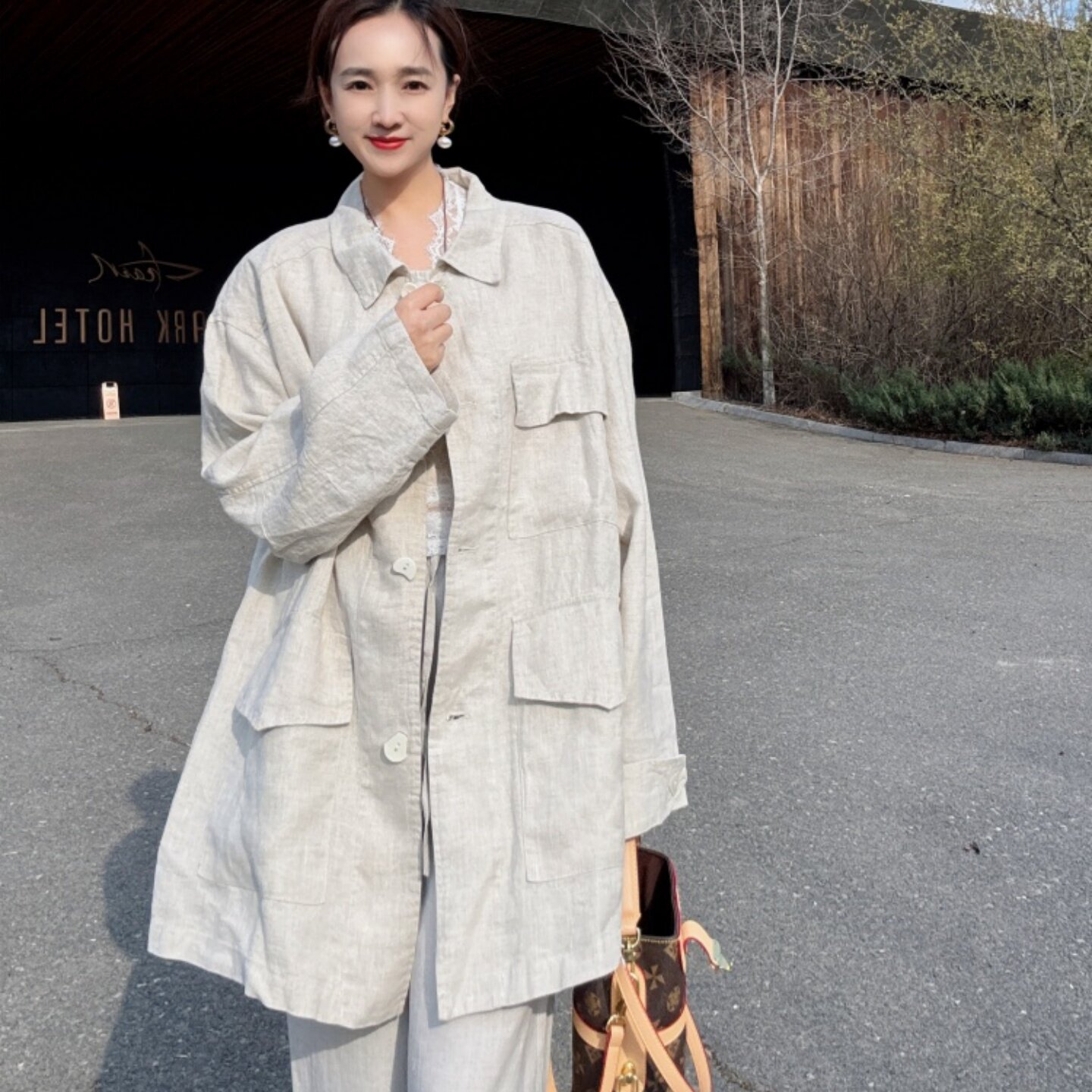 纯亚麻外套女款春夏秋中长款工装衬衫宽松防晒廓形老钱风上衣开衫
