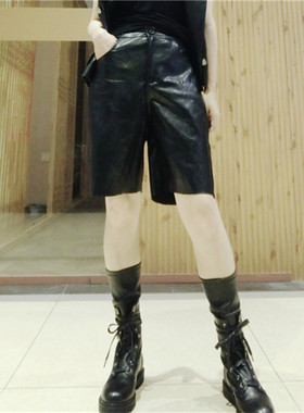 皮裤五分裤女直筒港味潮ins日系秋季新款宽松百搭显瘦洋气pu裤子