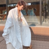 亚麻衬衫 上衣潮 宽松慵懒风休闲高级小众不撞衫 外套女夏薄款 中长款