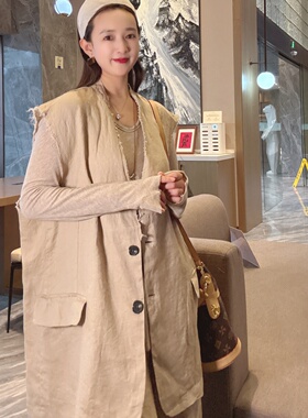 超好看薄款马甲女款2026新款中长款宽松慵懒松弛风亚麻马夹外穿潮