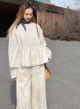 2025年超火减龄外套女款春独特超好看宽松洋气棉麻亚麻上衣女高端