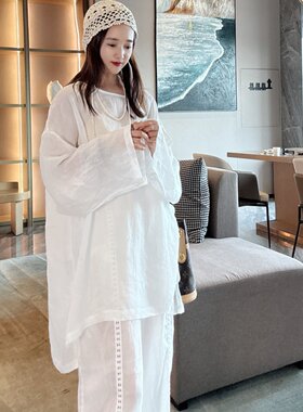 高智感苎麻防晒薄款长袖女衬衫
