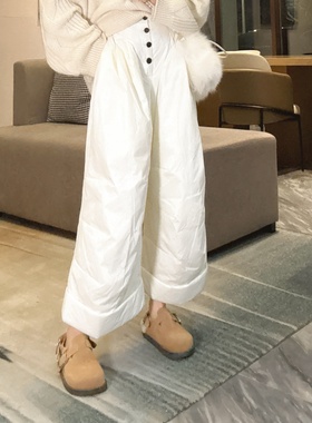 羽绒裤女外穿2025新款九分裤洋气宽松阔腿时尚设计感白鸭绒九分裤