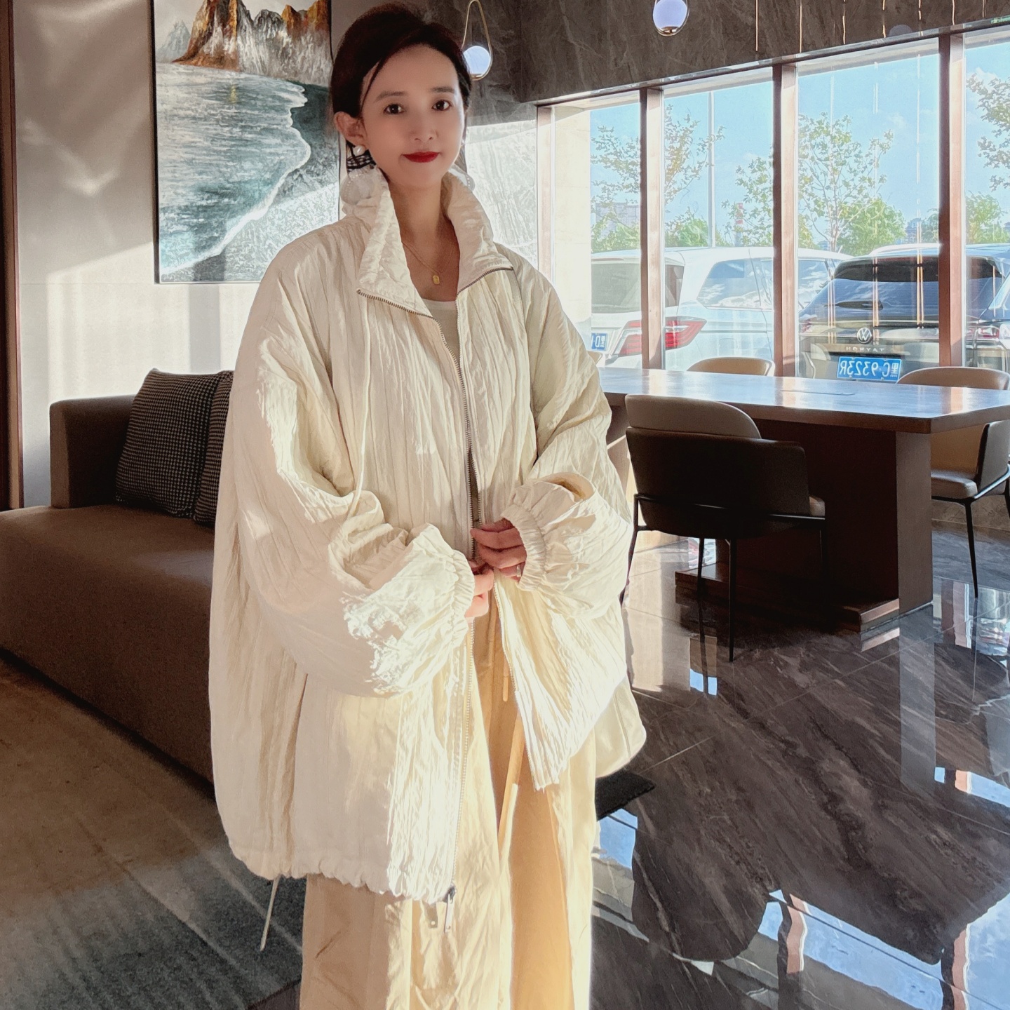 2025新款宽松中长款立领短外套女