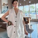 夏天外搭薄款 马甲女时髦洋气亚麻马夹百搭高级感设计感无袖 上衣潮