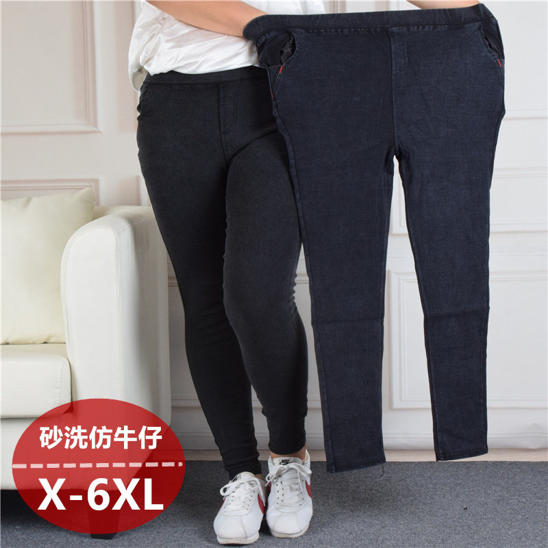 0砂洗修身高弹加大加肥仿牛仔