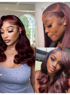 Dark 99J Burgundy frontal closure straight body wave  wig
