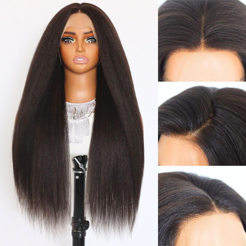 kinky straight hair 真人发蕾丝头套13*4lace外贸非洲款yaki wig